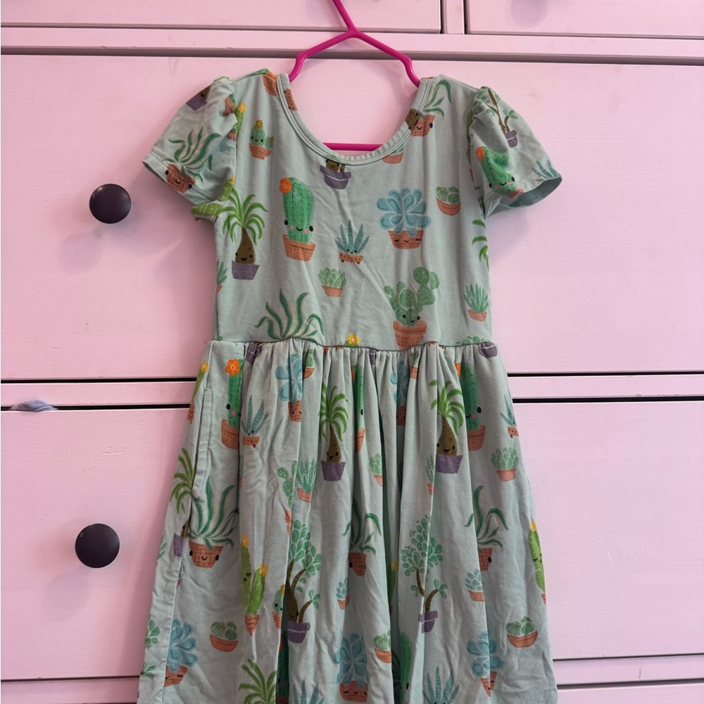 Luxe Green Plant Pattern Kids Dress